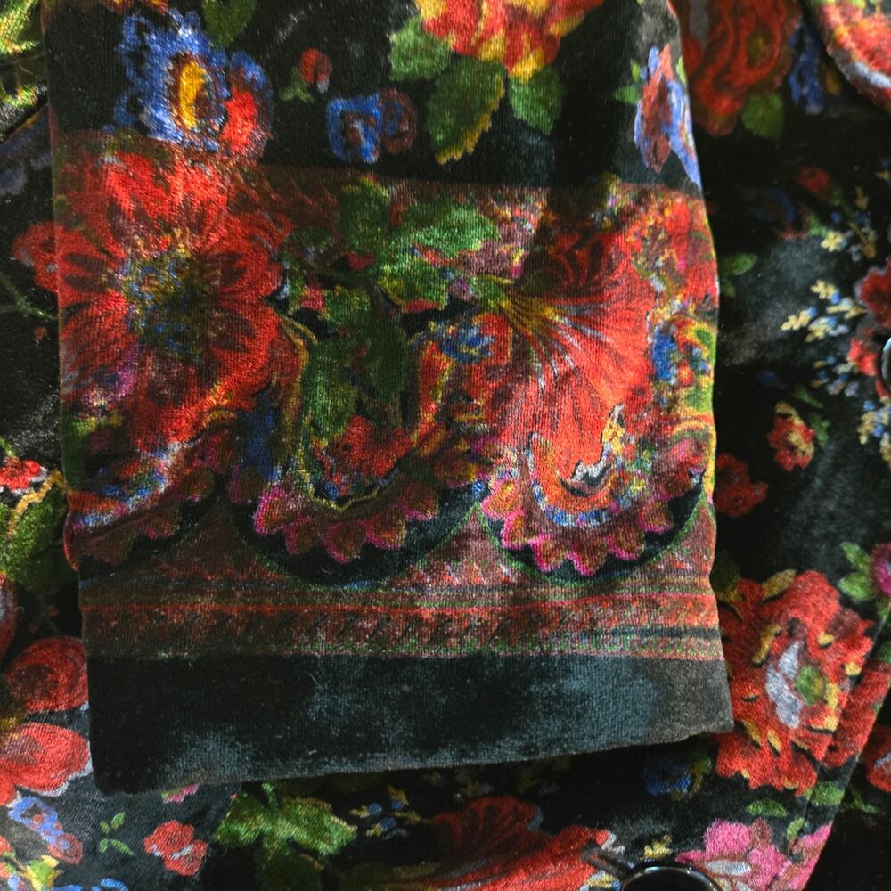 Coldwater Creek Black Floral Print Velvet Button Front Blazer Jacket, Size Large - Picture 5 of 9